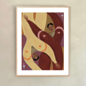 stargazing art print vrouwen portret geel bordauux rood en oud roze tinten