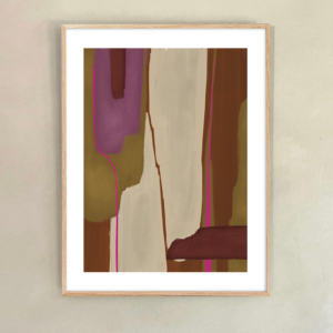 abstract oud roze beige groen art print bruin paars