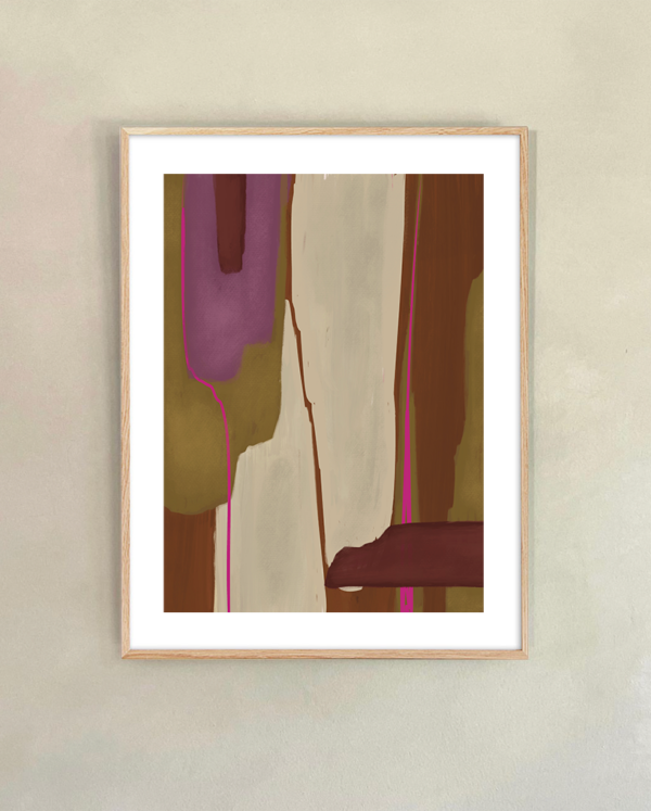 abstract oud roze beige groen art print bruin paars