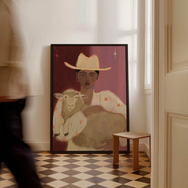 GIRL WITH HER SHEEP | CANVAS DRUK - Afbeelding 2