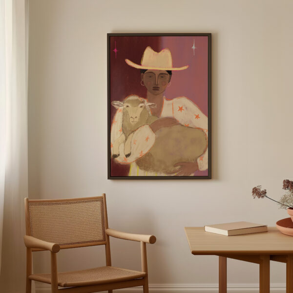 GIRL WITH HER SHEEP | CANVAS DRUK - Afbeelding 3